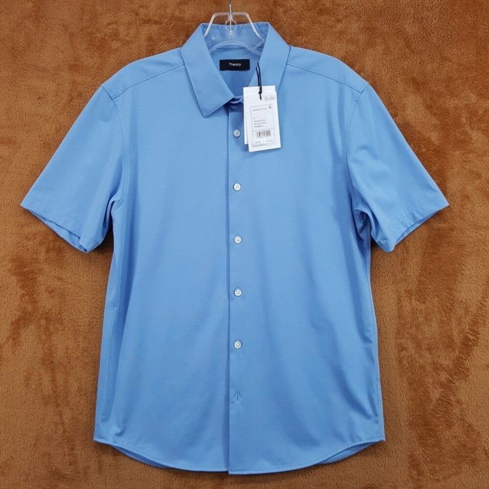 THEORY Button Up Shirt Mens Small Blue Structured Knit IRVING $175